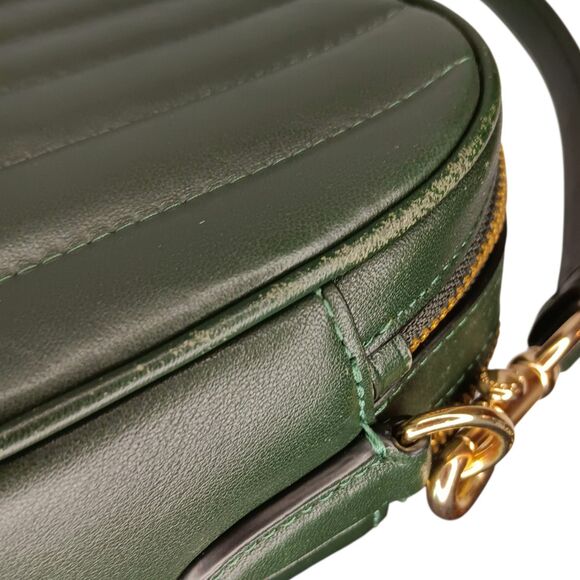 Coach Jes C1569 Green Puffy Linear Quilted Leather Crossbody Purse Camera Bag - Picture 14 of 16